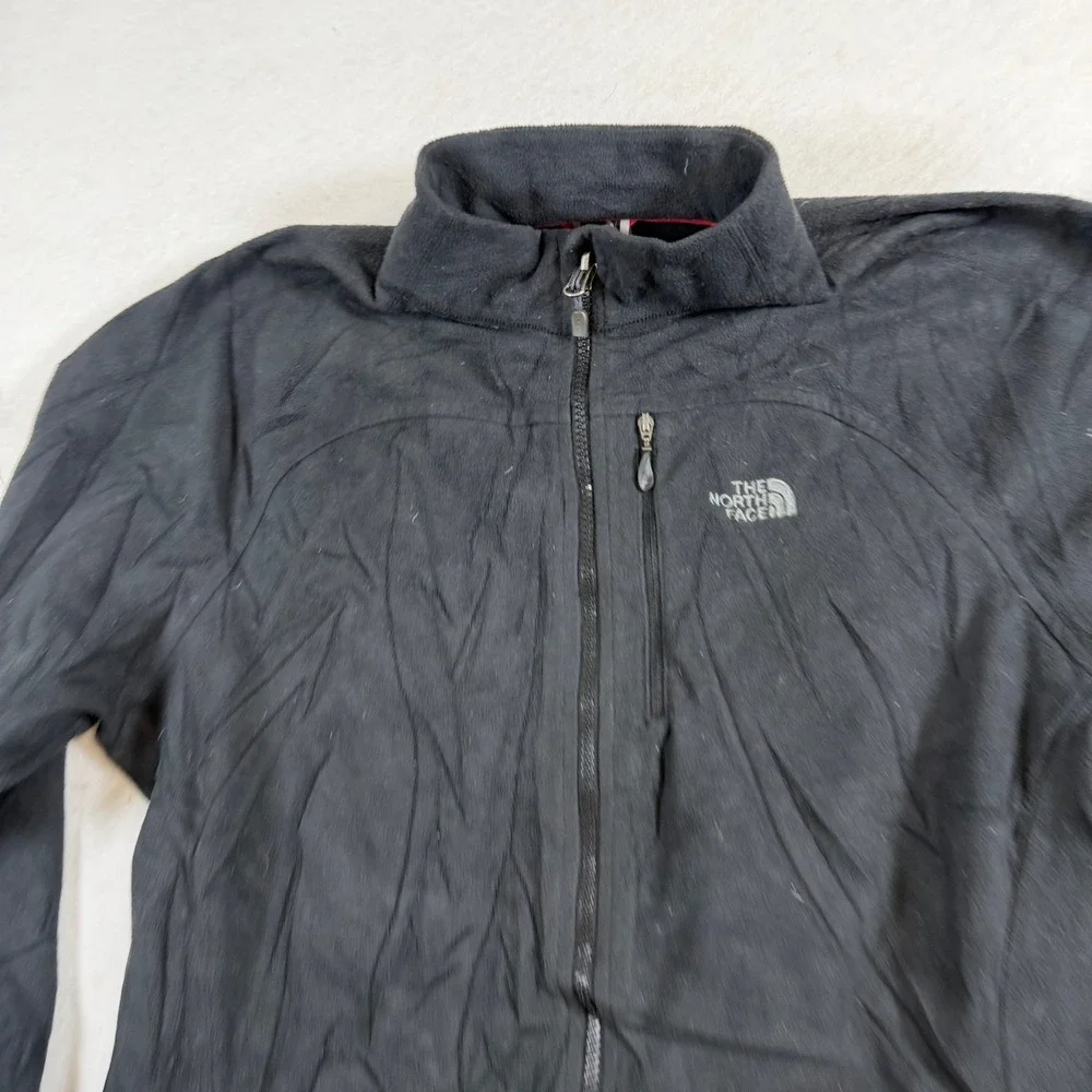 The North Face Mens Full Zip Fleece Jacket Black Mock Neck Large L Logo 8091